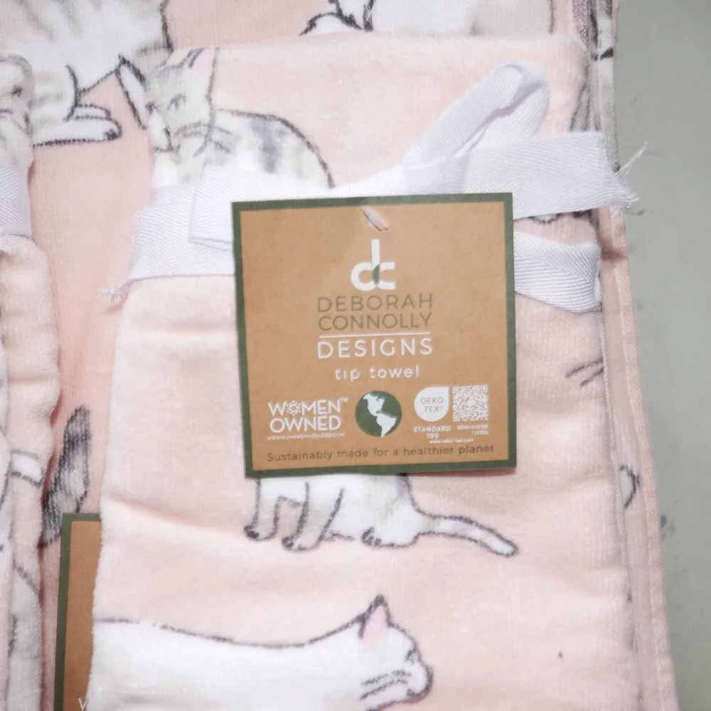 Deborah Connolly 6 PC Bath Towel Set Soft Pink Kitty Cats Kittens Tabby Cat NWT